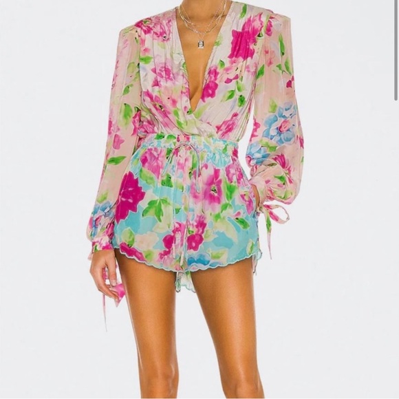 [SOLD] Rococo Sand - Alora Floral-Print Stretch-Crepe Bodysuit - Picture 2 of 6